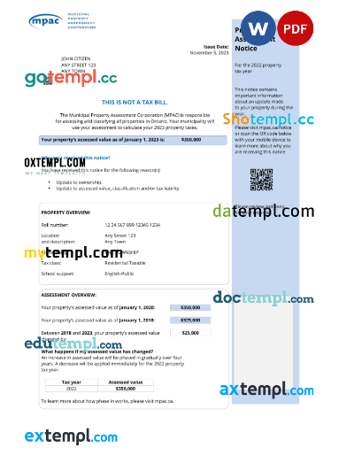 USA Ontario MPAC utility bill download, Word and PDF example