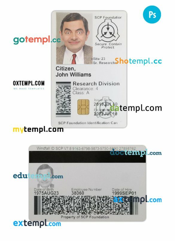 USA SCP ID card template in PSD format