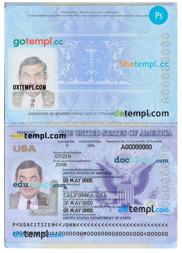 USA passport PSD template, fully editable | issue date: 2020–present
