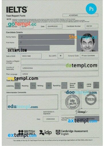 United Kingdom Ielts report form template in PSD format