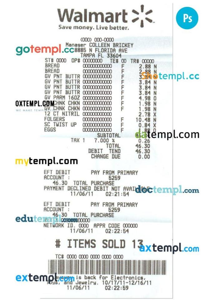 WALMART payment check PSD example, version 2
