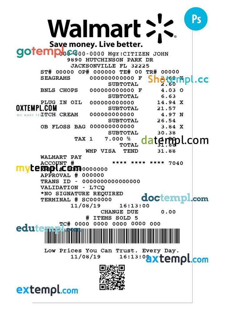 Walmart payment check PSD example