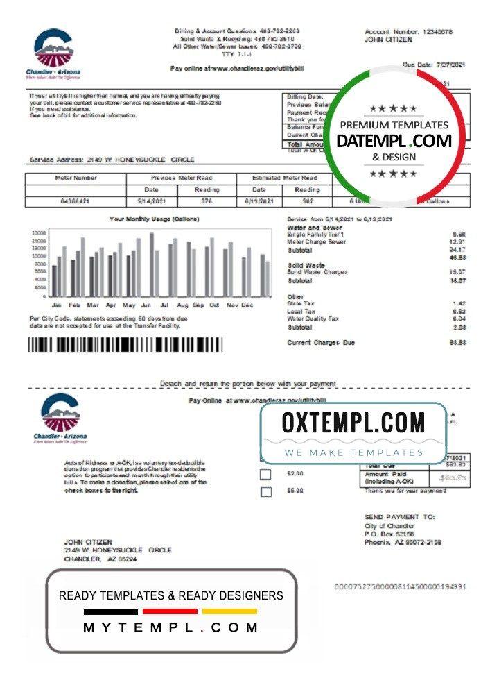 USA Arizona Chandler Utilities bill example in Word and PDF format