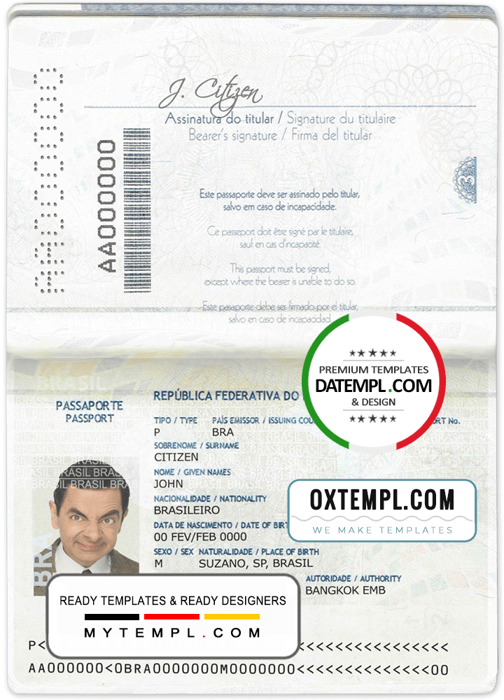 Brazilian passport example in PSD format, 2016-2019