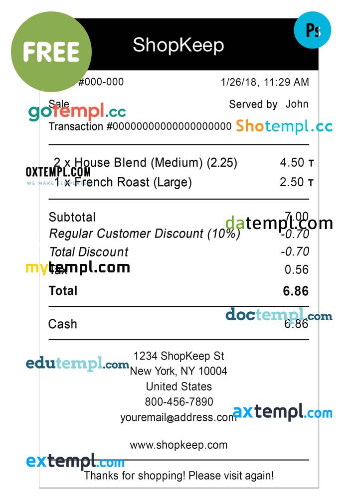 free download Shopkeep payment receipt PSD example